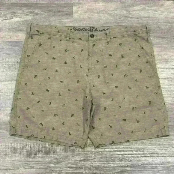 Lot Of 2 Eddie Bauer Chino Khaki Shorts American Flag Print Tag 40 (Act 42) READ - Picture 10 of 16